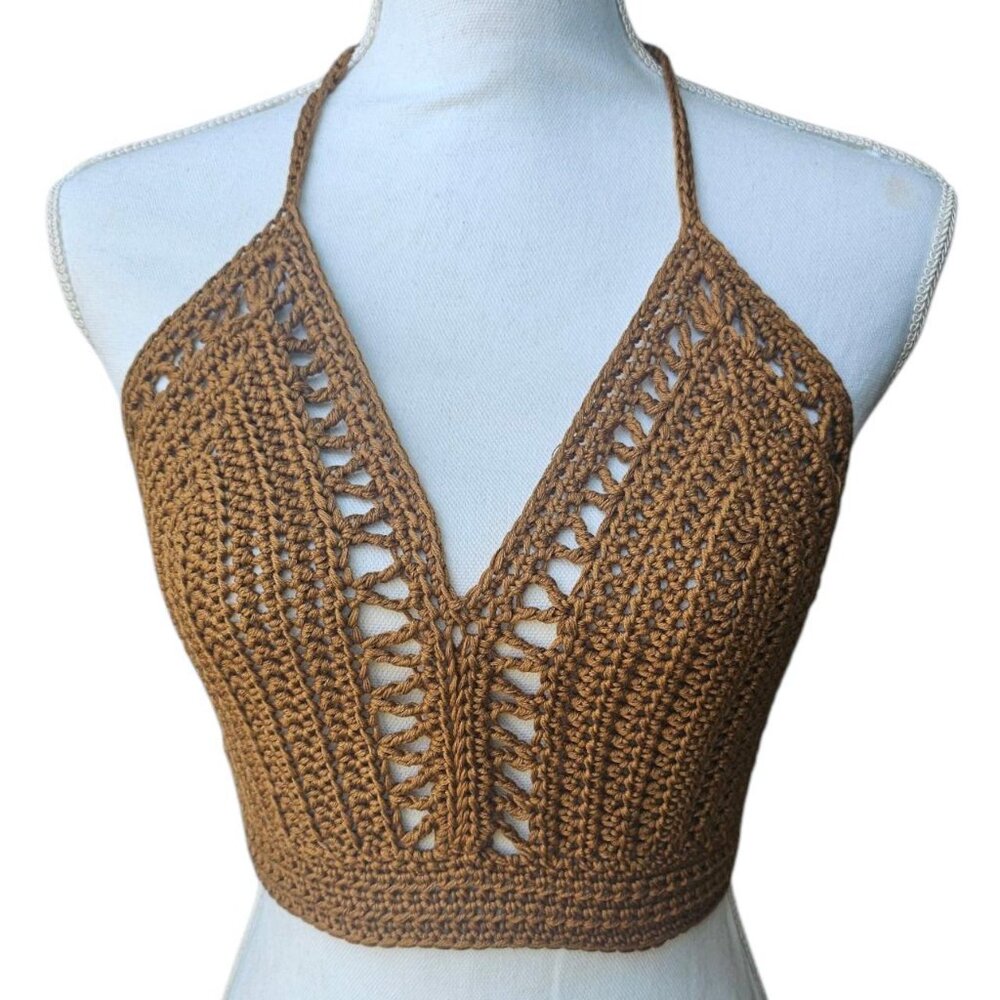 🧶 Handmade Crochet Halter‎ Top + Mesh Sleeves Set 🧶 - Picture 5 of 5